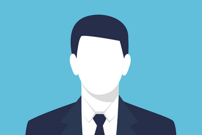 Stilisierte Silhouette einer männlichen Person im Anzug vor einem hellblauen Hintergrund.