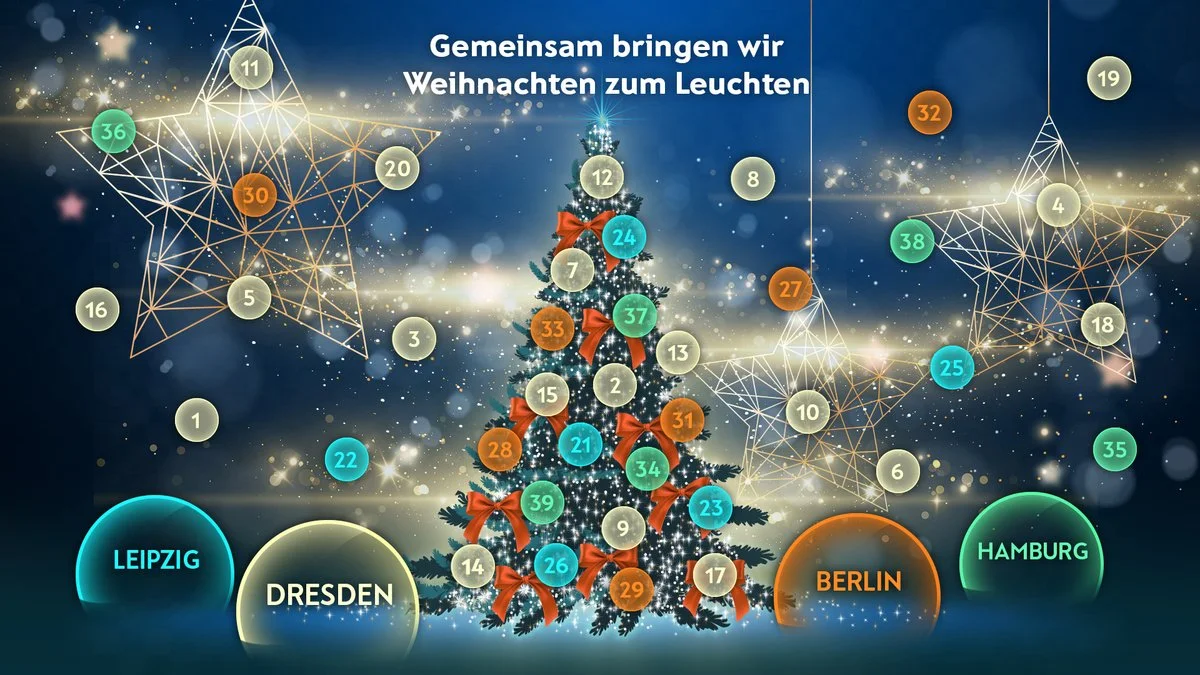 Weihnachtsbaum mit leuchtenden Sternen, der festliche Stimmung für SHD verbreitet.