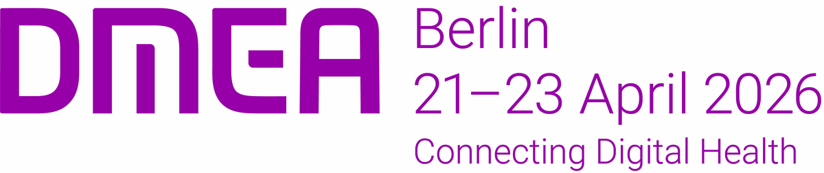 Logo der Healthcare-Messe DMEA vom 21. bis 23. April 2026 in Berlin mit dem Zusatz Connecting Digital Health.
