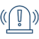 Icon von einer Blaulicht mit einem Ausrufezeichen, das einen IT-Sicherheitsalarm darstellt.