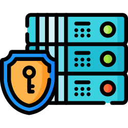 Icon eines Servers mit Schutzschild davor, das sichere lokale Daten symbolisiert