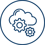 Grafische Darstellung einer Cloud-Anwendung, die durch eine Wolke mit zwei Prozess-Zahnrädern ausgedrückt wird.