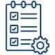 Icon von einer erfolgreich abgehakten Checkliste mit einem Zahnrad, das für IT-Prozesse steht.