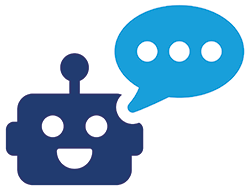 Ein Roboter mit einem lächelnden Gesicht spricht etwas in einer Sprechblase.