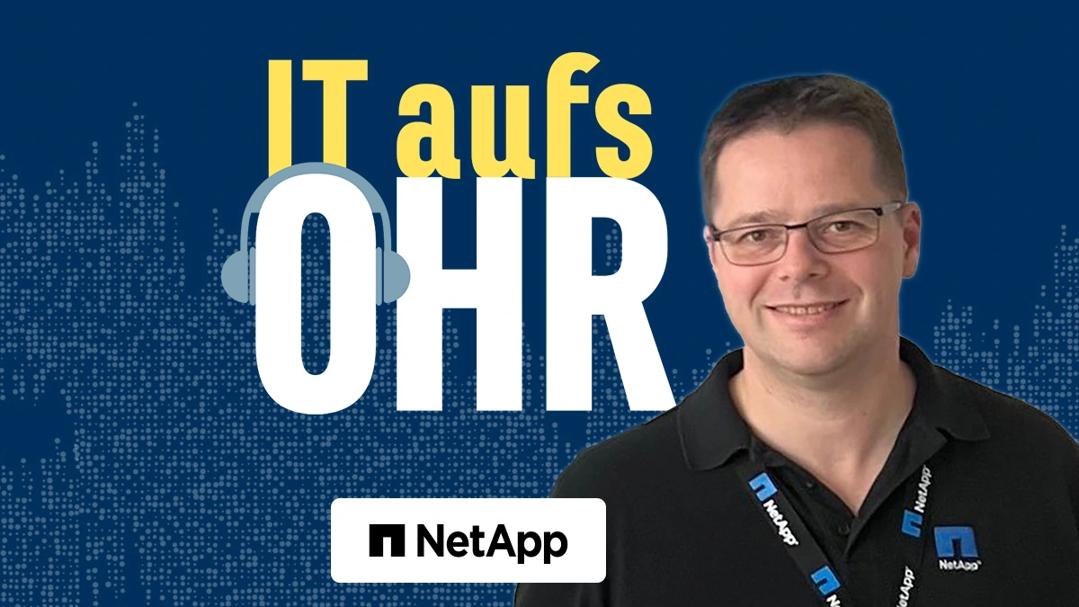 Teaser für eine Podcast-Folge von "IT aufs Ohr" mit einem Virtualisierungsspezialisten von NetApp