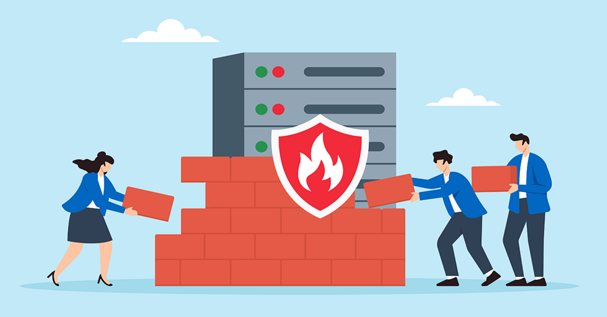 Mehrere Personen errichten gemeinsam eine Schutzmauer vor Servern als Symbol für geteilte Verantwortung bei IT-Sicherheit.