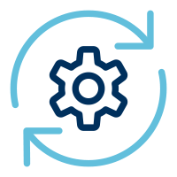 Zahnrad-Symbol mit Pfeilen zeigt IT-Dienstleistungen von SHD für effektive Systemlösungen.