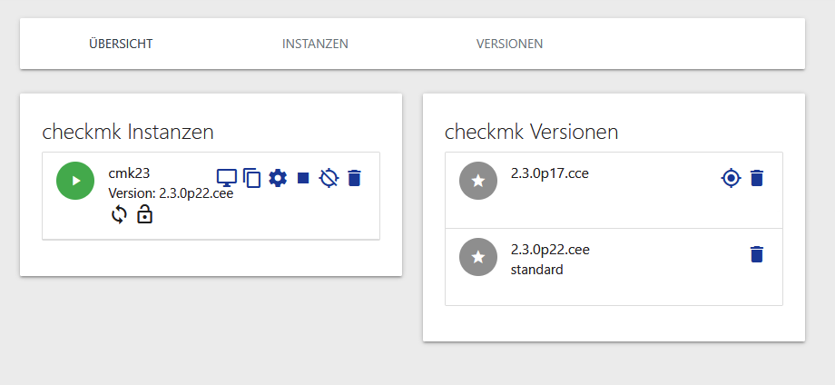 Checkmk Instanzen zeigen Verwaltungstools und Versionen für effektives IT-Management bei SHD.