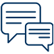 Icon von zwei Sprechblasen mit Text, die schnelle und gute Kommunikation widerspiegeln.