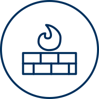 Eine stilisierte Mauer mit einer Flamme darüber steht für IT-Absicherung per Firewall.
