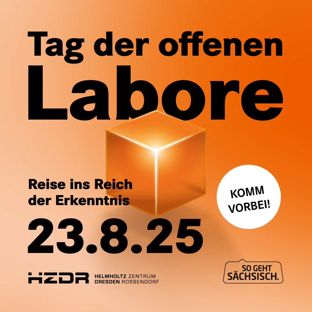 Aufruf zum Tag der offenen Labore des HZDR am 23. August mit dem Hinweis "Reise ins Reich der Erkenntnis"